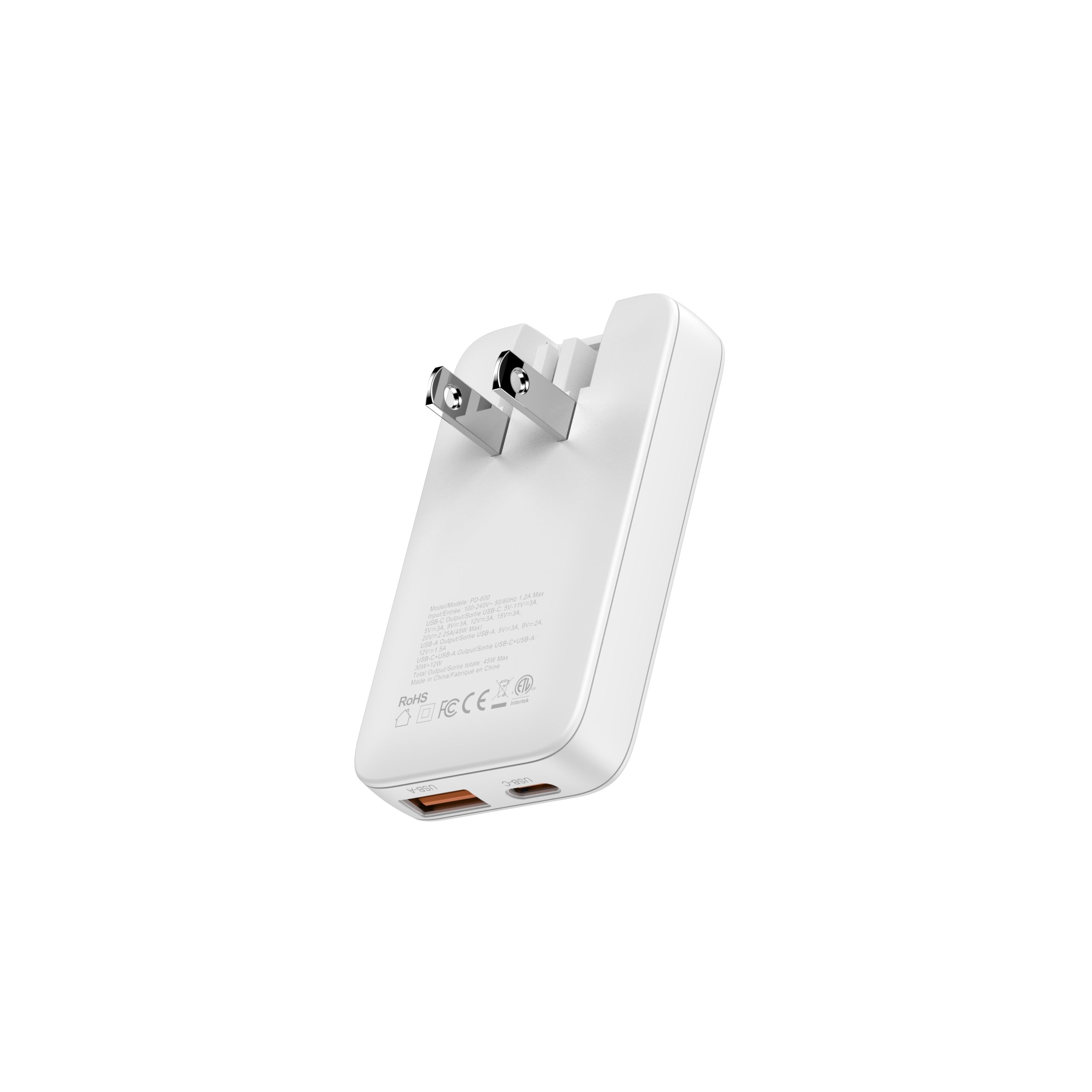 Chargeur Mural USB-C & USB-A 45W – Compact, Double Port, Charge Rapide