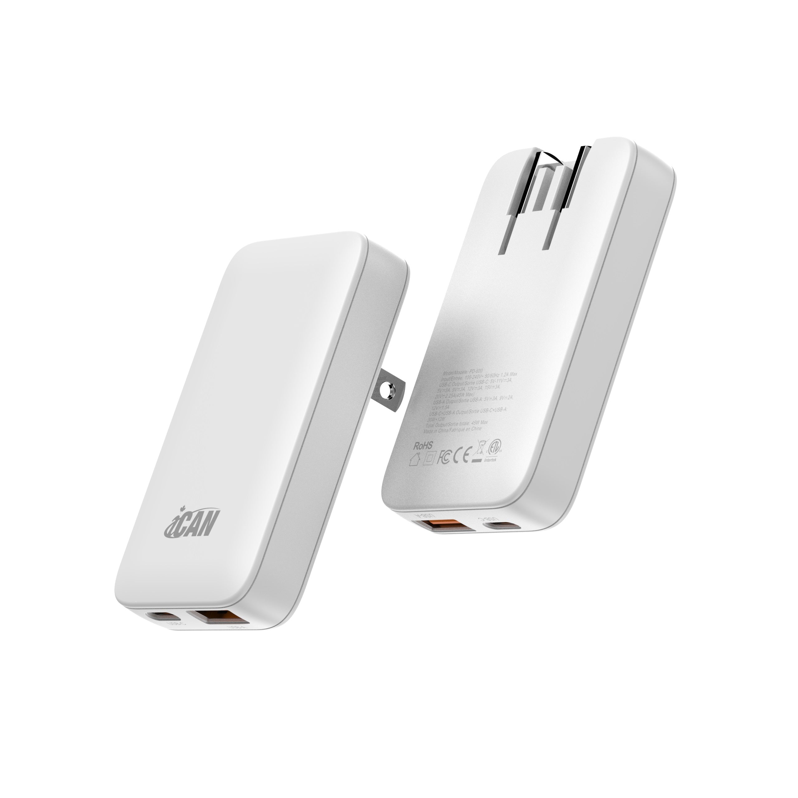 Chargeur Mural USB-C & USB-A 45W – Compact, Double Port, Charge Rapide