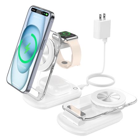 Chargeur sans fil magnétique 3-en-1 Choetech 15W avec adaptateur inclus – Compatible MagSafe