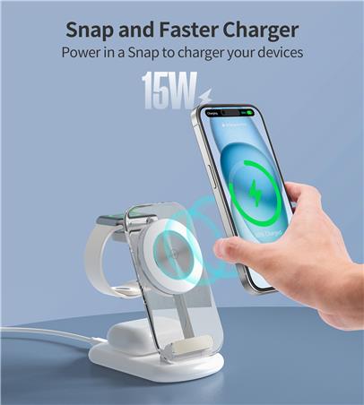 Chargeur sans fil magnétique 3-en-1 Choetech 15W avec adaptateur inclus – Compatible MagSafe